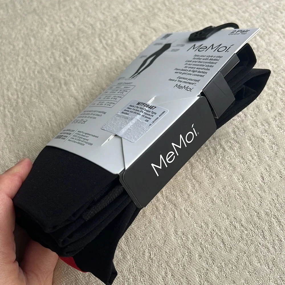 MEMOI 2 pair Control Top Opaque Tights size S/M black